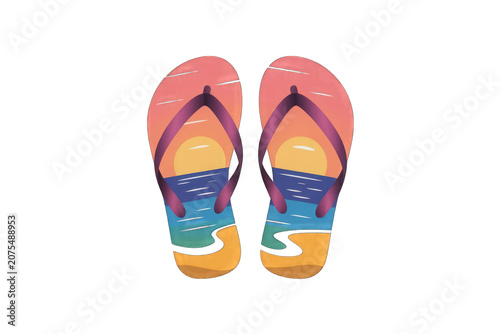 Colorful flip flops with rainbow design on  png background