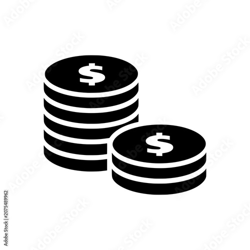 Coin Stack icon featuring neatly stacked coins symbolizing money, savings, wealth, and financial growth. Premium black and white vector illustration ideal for banking, fintech, accounting, investment,