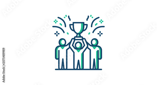 Cuadro en lienzo Three people holding a trophy together.