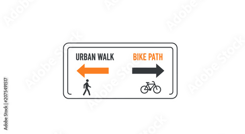 Urban Walk and Bike Path Sign with Icons and Arrows