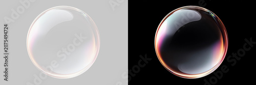 Fotografie Transparent png of a realistic soap bubble with iridescent highlights in soft pa