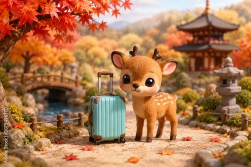Cute Nara Deer Park Travel With Tiny Suitcase
