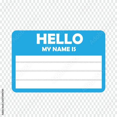 Obraz na płótnie Blue hello my name is name tag sticker, blank identification badge with lines, i