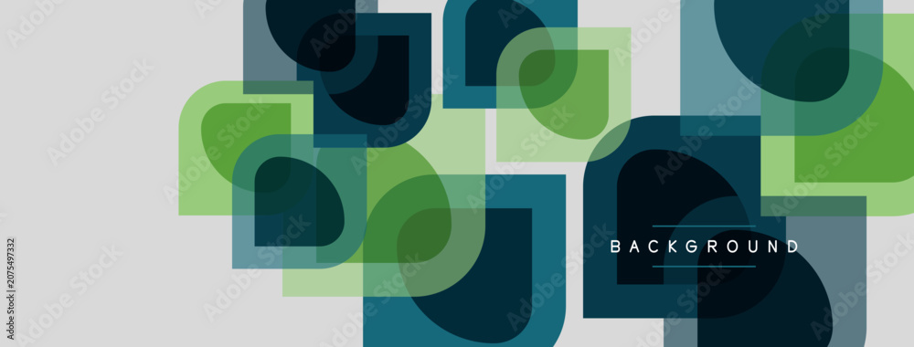Fototapeta premium Abstract geometric pattern. Overlapping squares, circles create modern design. Light background enhances vibrant colors.