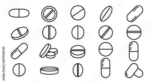 Photos Variety Of Pill Shapes And Forms Black Line Silhouette