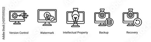 Bild auf Leinwand Asset Protection icon set featuring version tracking,asset protection,and recovery solutions for digital resources