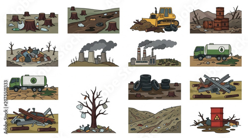 Obraz na plátně Collage of environmental destruction and pollution scenes.