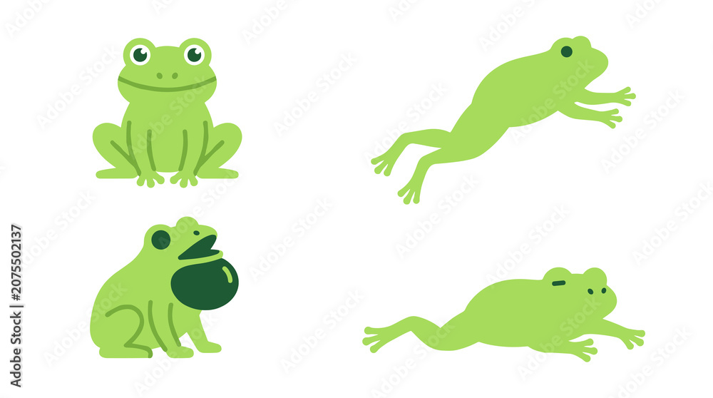 Obraz premium Green Frogs Sitting Jumping.