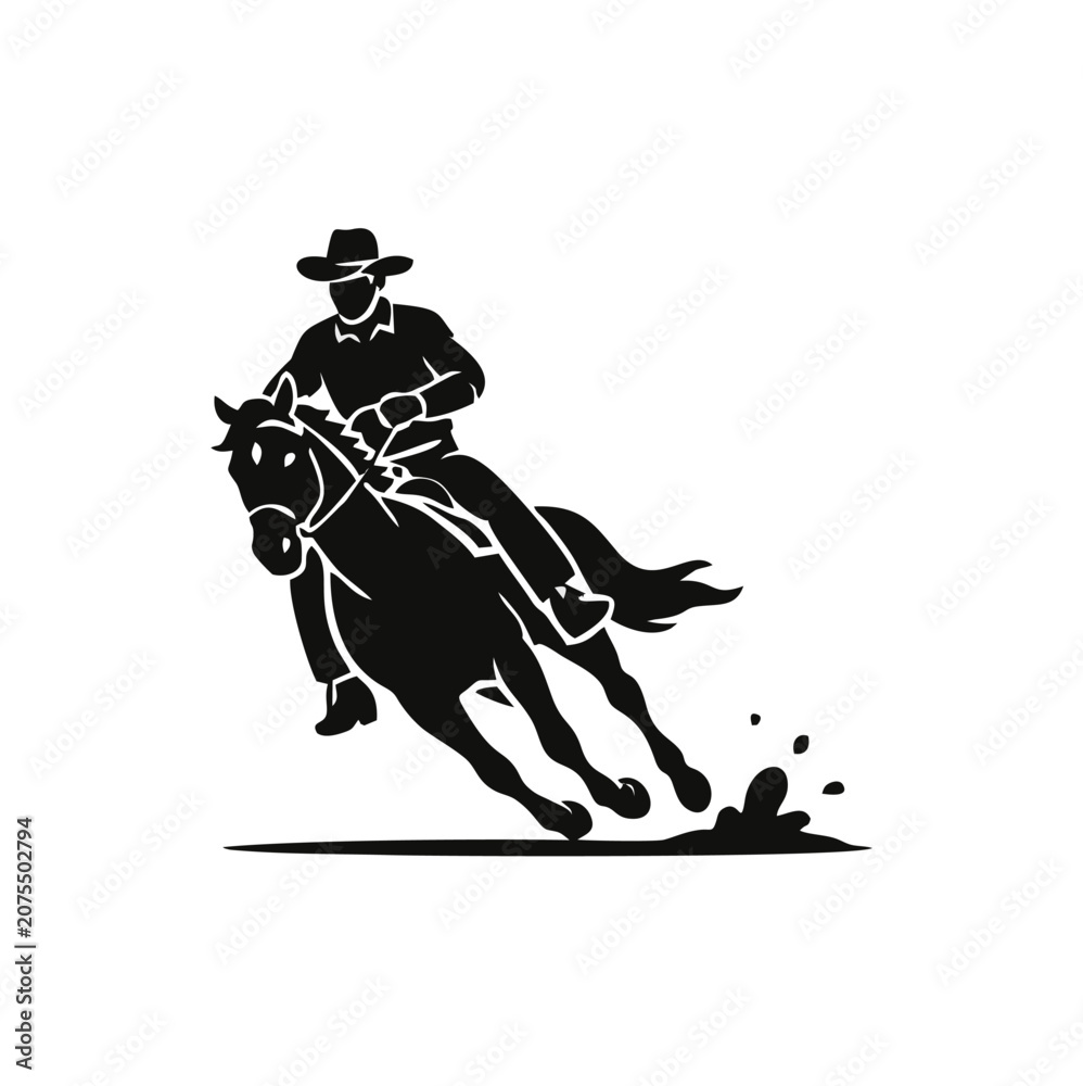 Fototapeta premium Cowboy Turning Horse Silhouette Vector Illustration
