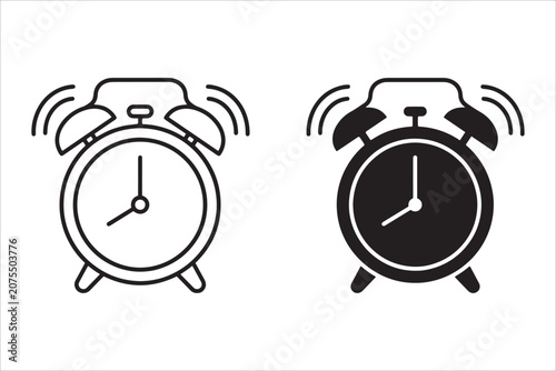 Bild auf Leinwand Black and white ringing alarm clock icons Vector, illustration