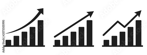 Photos Three black bar graph icons with upward trending arrows