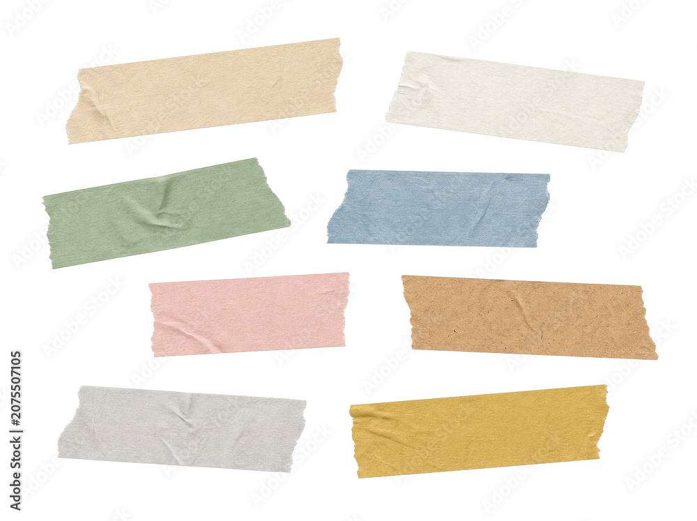 Fototapeta premium Collection of colorful torn paper tape strips isolated on white