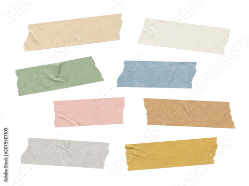 Obraz na płótnie Collection of colorful torn paper tape strips isolated on white