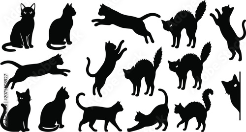 Foto Black cat silhouettes in various poses