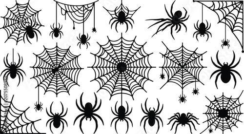 Halloween spider web and spider silhouettes