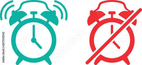 Tableau sur toile Alarm clock icons set featuring active ringing and disabled mute status symbols