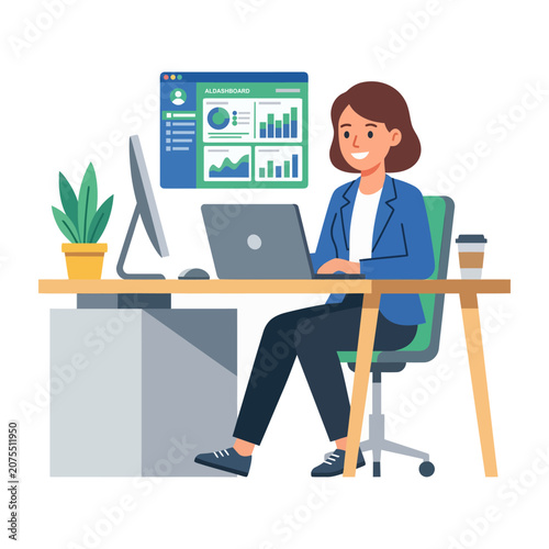 Business Analyst Presenting Financial Report and Charts on Computer Screen in Office Presentation