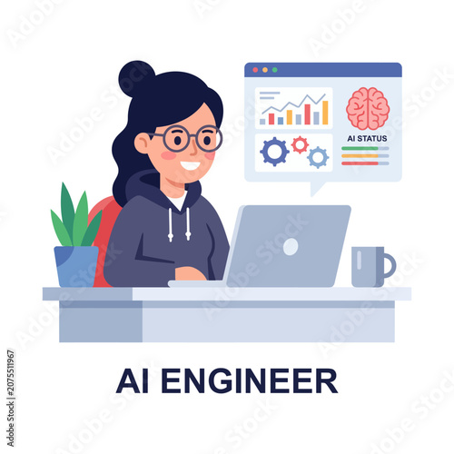 AI Engineer Woman Working On Laptop With Data Dashboard, Machine Learning And Analytics