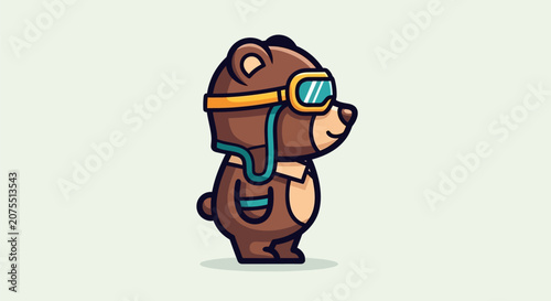 Canvastavla A cartoon brown bear wearing scuba gear and goggles stands on land