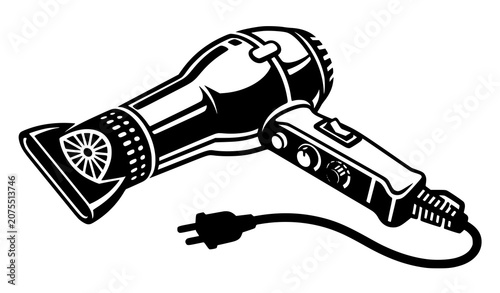 Bold hair dryer stencil vector pop art black silhouette icon for barber shop