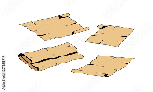 Parchment Paper Scraps Illustration of Aged Crumpled Vintage Sheets for Document, Writing, and Background Design