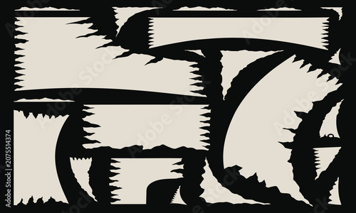 Torn Paper Pieces in Vintage Style with Irregular Edges and Layered Cutout Shapes for Retro Design Backgrounds