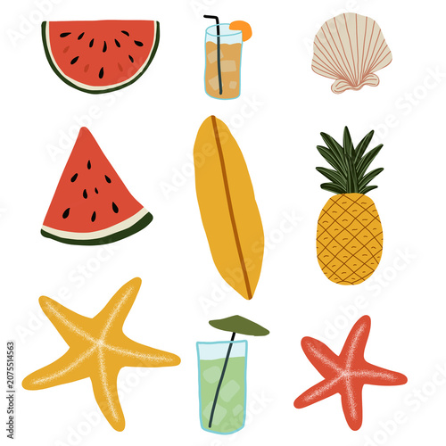 set of tropical fruits summer vibes