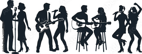 Bild auf Leinwand Musician and Singer Duet Silhouette Icon Set Vector Featuring Jazz Vocalists Roc