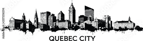 Bild auf Leinwand Quebec city skyline silhouette, black and white vector of canadian urban panoram