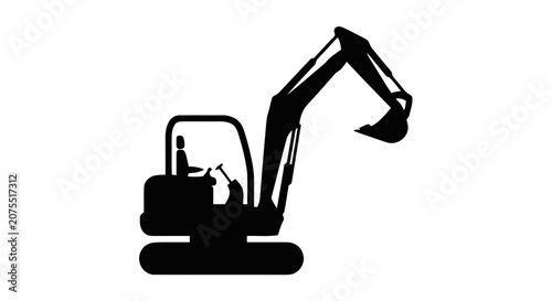 Vector illustration of excavator machine silhouette icon on a transparent background