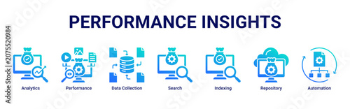 Fotografie Performance Insights web banner icon vector illustration with icons of Analytics