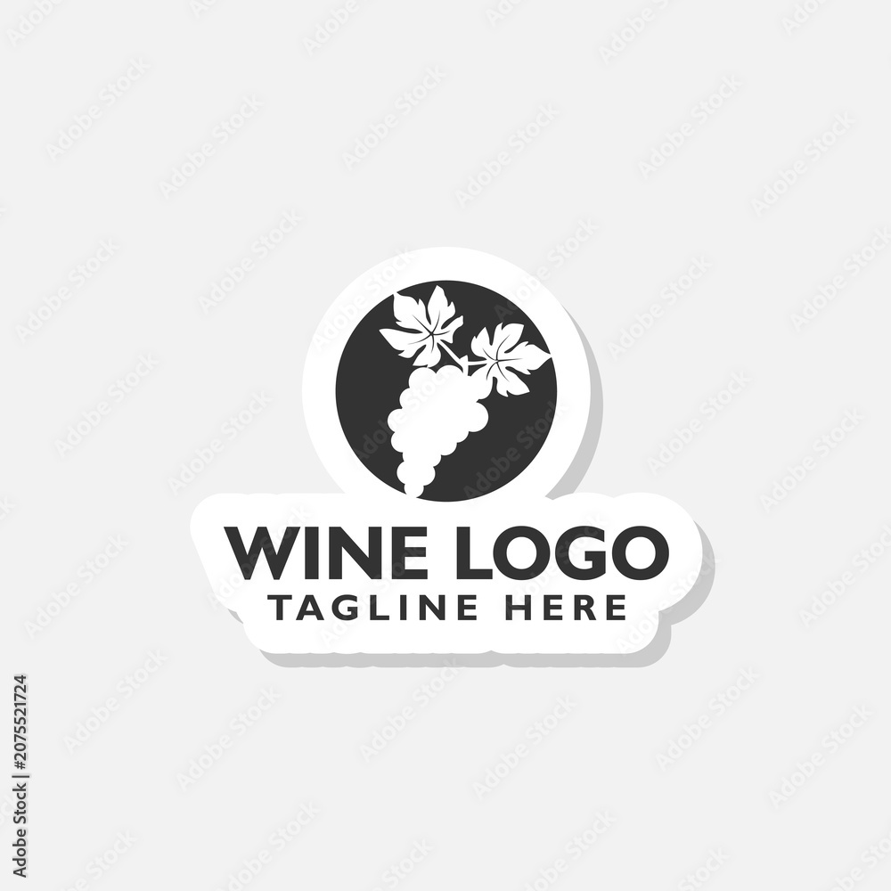 Fototapeta premium Wine grape logo sticker isolated on gray background