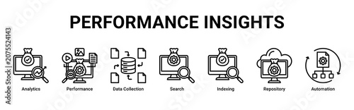 Fotografie Performance Insights web banner icon vector illustration with icons of Analytics