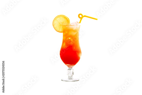 Sex on the Beach Cocktail with Orange Slice Ice and Straw Isolated on Transparent PNG