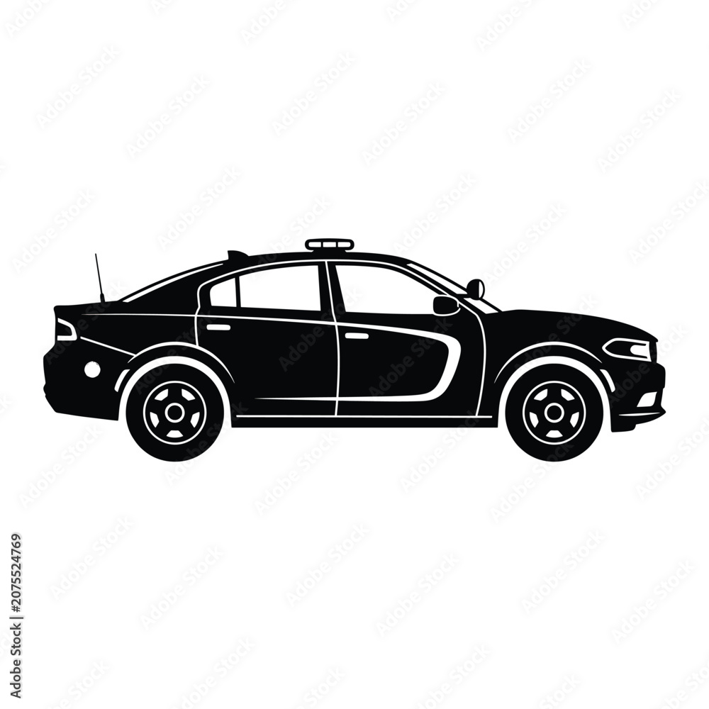 Fototapeta premium Black silhouette icon of a police car side view