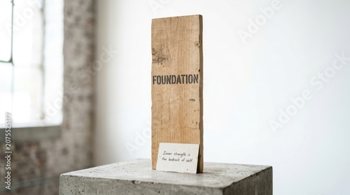 Wooden block with 'Foundation' text and inspirational quote