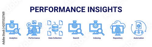 Fotografie Performance Insights web banner icon vector illustration with icons of Analytics