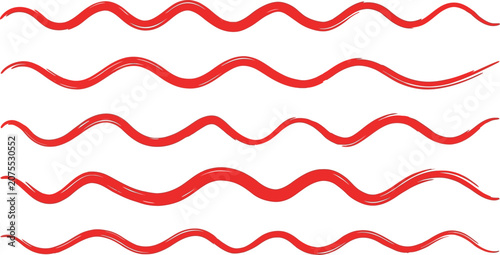 Red wavy brush strokes on white background conceptualizing flow and movement graphic design element