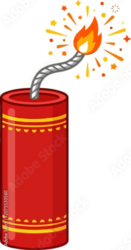 Red Firecracker with Burning Fuse and Sparks Vector Illustration Festive Celebration