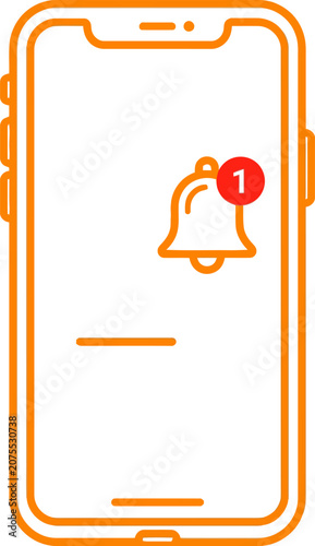 Smartphone with notification bell icon and badge indicating a new alert during mobile communication