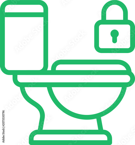 Toilet with padlock icon symbolizing privacy and security during use vector illustration