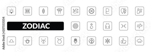 Obraz na plátně outline zodiac icons set - ingenuity, lifes challenges, encouragement, precipitation