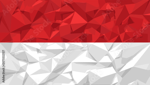 Фотография Indonesian flag with a modern low-poly geometric texture, featuring a horizontal bicolor of vibrant red and crisp white, creating a dynamic and abstract representation