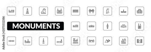 Bild auf Leinwand outline monuments icons set - id kah mosque, the, saint paul, spain