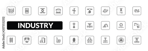 Fotografie outline industry icons set - hydro power generation, nuclear residue, coal wagon, hinery