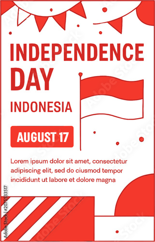 Slika na platnu Poster celebrating Indonesian Independence Day on August 17th with the Indonesian flag and festive decorations