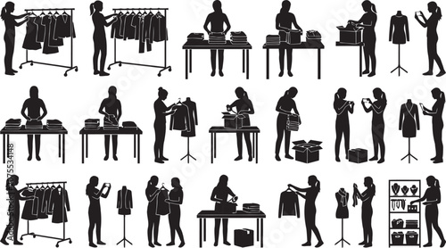 Clothing Store Silhouette Collection On White Background