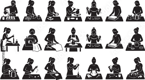 Silhouette Collection Of Women Engaged In Various Craft Activities