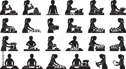 Baking Silhouette Set On White Background Pastry Chef Illustrations