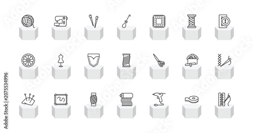 Obraz na plátně outline sew icons set - yarn, sewing, awl, seam